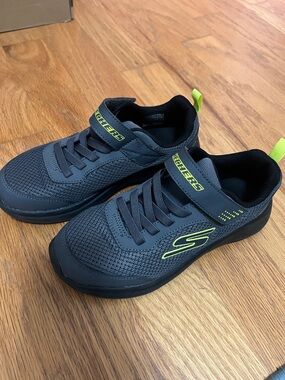 Skechers Kids Charcoal and Neon Green Velcro Athletic Sneakers